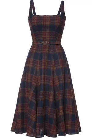 LENA HOSCHEK Madison Plaid Wool Midi Dress - - XS - Moda Operandi