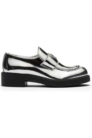 Prada Metallic Leather Loafers - - IT 36.5 - Moda Operandi