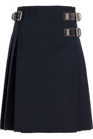 Prada Belt-Detailed Pleated Wool-Blend Midi Skirt - - IT 40 - Moda Operandi