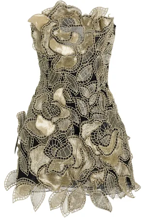 Oscar de la Renta Metallic Embroidered Tulle Mini Dress - - US 0 - Moda Operandi