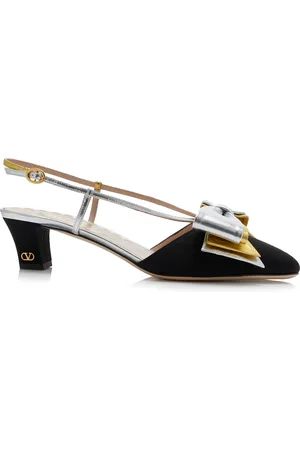 VALENTINO GARAVANI Bowow Leather-Trimmed Satin Slingback Pumps - - IT 36 - Moda Operandi