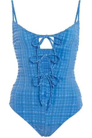 Lisa Marie Fernandez Three-Tie Seersucker One-Piece Swimsuit - - XS - Moda Operandi