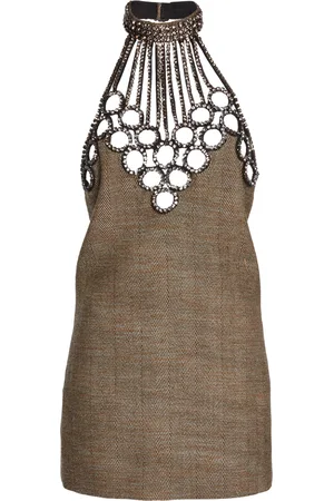 Stella McCartney Crystal-Embellished Woven Cotton Mini Halter Dress - - IT 38 - Moda Operandi