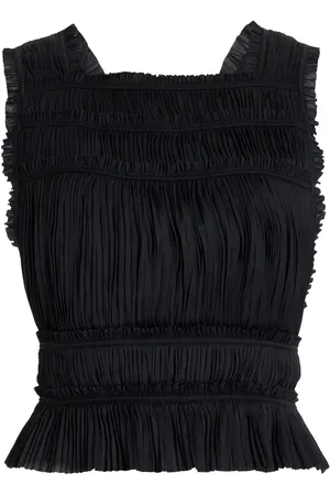ULLA JOHNSON Ziva Plissé Satin Top - - US 6 - Moda Operandi