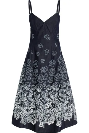 Oscar de la Renta Denim Devoré Midi Dress - - US 0 - Moda Operandi