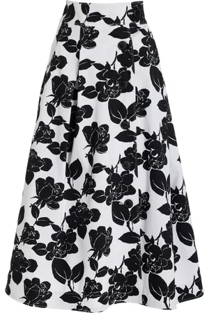 Carolina Herrera Button-Front Cotton Poplin Midi Skirt - Black/white - US 00 - Moda Operandi