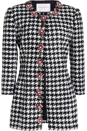 Carolina Herrera Embellished Houndstooth Linen-Blend Jacket - Black/white - US 14 - Moda Operandi