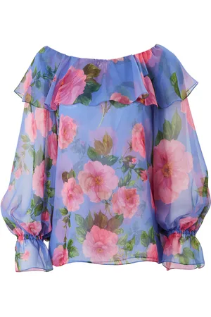 Carolina Herrera Ruffled Floral Silk Chiffon Top - - US 2 - Moda Operandi
