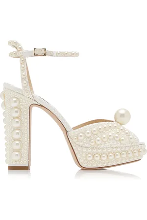 Jimmy Choo Sacaria Pearl-Embellished Satin Platform Sandals - - IT 35 - Moda Operandi