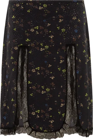 SIEDRES Kaen Lace-Trimmed Floral Crepe Midi Skirt - - EU 36 - Moda Operandi