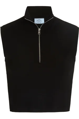 Prada Logo-Detailed Ribbed Jersey Turtleneck Crop Top - - IT 46 - Moda Operandi