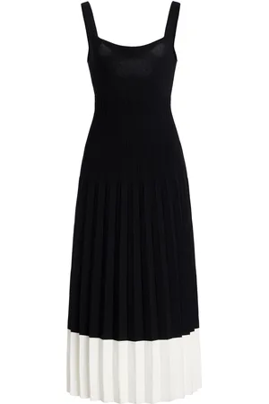 Staud Ellison Pleated Compact-Knit Midi Dress - - S - Moda Operandi