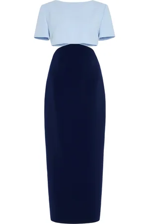 Carolina Herrera Exclusive Riviera Open Back Two-Tone Crepe Midi Dress - - US 4 - Moda Operandi