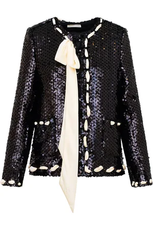 LOVESHACKFANCY Rosina Ribbon-Laced Sequined Jacket - - US 2 - Moda Operandi