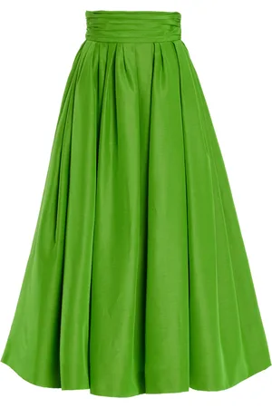 Carolina Herrera Cummerbund-Waist Cotton-Blend Faille Midi Skirt - - US 2 - Moda Operandi