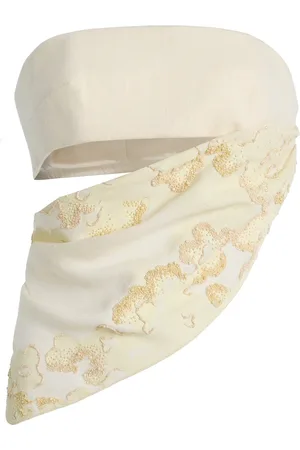 DELPOZO Exclusive Draped Embroidered Linen-Wool Bandeau Top - - M - Moda Operandi