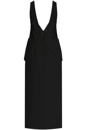 BRANDON MAXWELL The Santha Plunge Neck Midi Dress - - US 12 - Moda Operandi