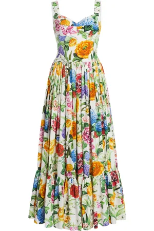 Dolce & Gabbana Floral Cotton Corset Midi Dress - - IT 38 - Moda Operandi