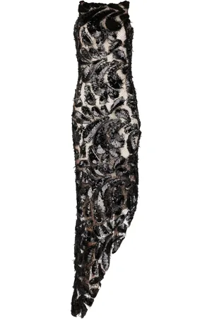 Francesca Miranda Gota Sequined Lace Asymmetrical Maxi Dress - - US 0 - Moda Operandi