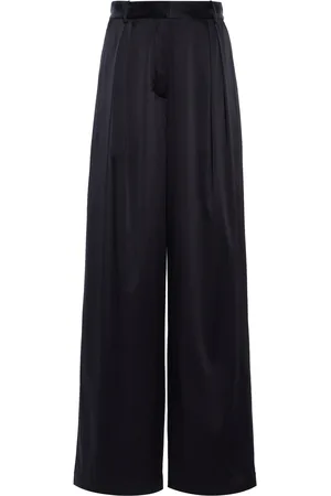 ÉTERNE Josephine Pleated Stretch-Silk Satin Wide-Leg Pants - - XS - Moda Operandi