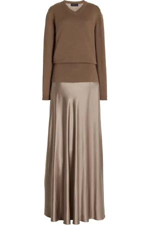 BRANDON MAXWELL Kerolyn Layered Silk-Cashmere Maxi Dress - - XL - Moda Operandi