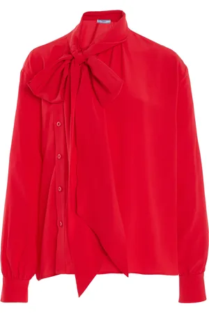 Prada Tie-Neck Marocain-Silk Shirt - - IT 40 - Moda Operandi