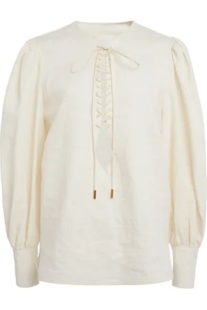 Givenchy Balloon-Sleeve Lace-Up Linen Shirt - - FR 40 - Moda Operandi