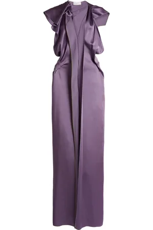 Victoria Beckham Plunged Gathered Satin Maxi Dress - - UK 14 - Moda Operandi
