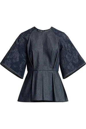 Elie saab Embroidered Denim Peplum Top - - FR 36 - Moda Operandi