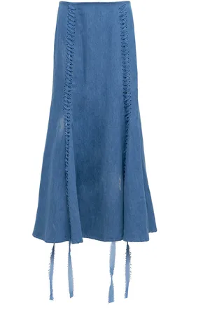 GABRIELA HEARST Dion Lace-Up Cotton-Linen Denim Maxi Skirt - - IT 38 - Moda Operandi