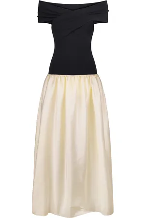 Anna October Lorraine Off-The-Shoulder Knit-Satin Combo Maxi Dress - Black/white - XS - Moda Operandi