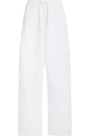 The Row Hubert Drawstring Cotton Poplin Wide-Leg Pants - - L - Moda Operandi