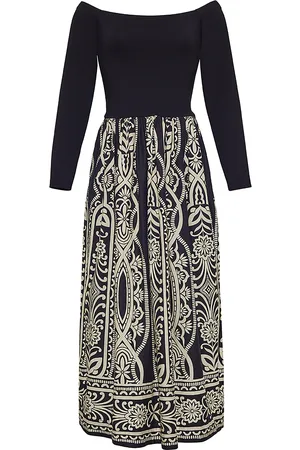 Cara Cara Imani Knit-Crepe Off-The-Shoulder Midi Dress - Black/white - XS - Moda Operandi
