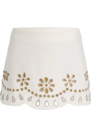 ALEXIS Etra Crystal-Embellished Cutout Stretch-Crepe Mini Skirt - - L - Moda Operandi