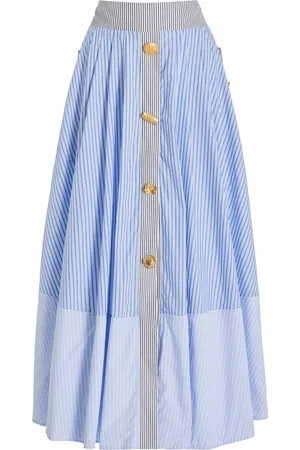 FRANCOISE Exclusive Joe Buttoned Striped Cotton Midi Skirt - - FR 34 - Moda Operandi