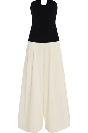 BEVZA Carolyn Strapless Silk Wide-Leg Jumpsuit - Black/white - M - Moda Operandi