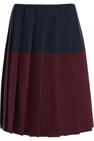Miu Miu Colorblocked Pleated Wool Midi Skirt - - IT 40 - Moda Operandi