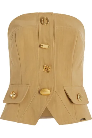 FRANCOISE Exclusive Bijou Buttoned Cotton Gabardine Strapless Vest - - FR 34 - Moda Operandi