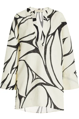 Cala De La Cruz Siena Linen Tunic Mini Dress - Black/white - M - Moda Operandi
