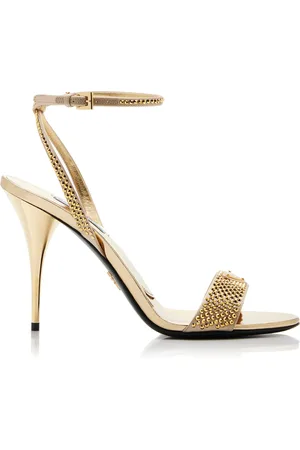 Prada Crystal-Embellished Metallic Leather Sandals - - IT 36 - Moda Operandi