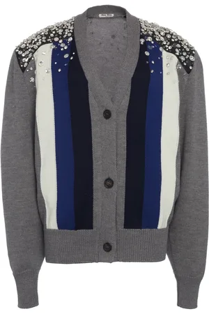 Miu Miu Embellished Striped Wool Cardigan - - IT 38 - Moda Operandi