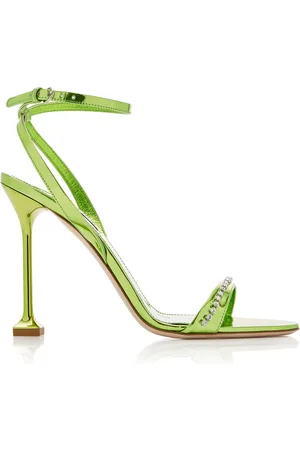 Miu Miu Crystal-Trimmed Metallic Leather Sandals - - IT 36 - Moda Operandi