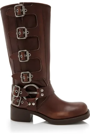 Miu Miu Stivali Buckle-Detailed Leather Knee Boots - - IT 39 - Moda Operandi