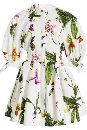 Oscar de la Renta Puff-Sleeve Cotton Poplin Mini Dress - - US 6 - Moda Operandi
