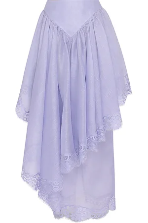 ZIMMERMANN Crush Lace-Trimmed Linen-Silk Midi Skirt - - 0P - Moda Operandi