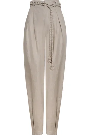 Andres Otalora Una Vida Belted Linen Tapered Pants - - US 2 - Moda Operandi