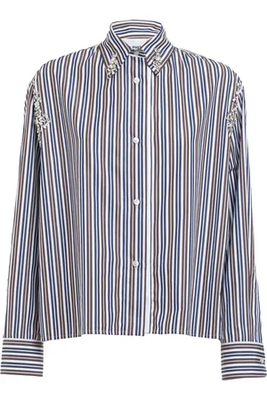 Des Phemmes Crystal-Embellished Striped-Cotton Shirt - - IT 38 - Moda Operandi