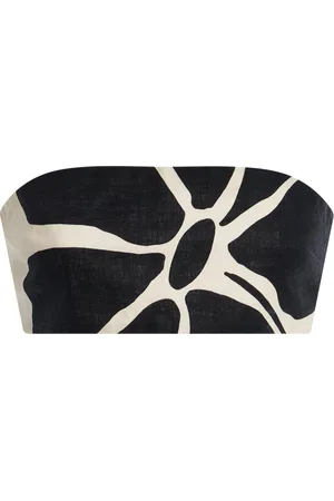 Cala De La Cruz Santa Cruz Printed Linen Bandeau Top - Black/white - XS - Moda Operandi