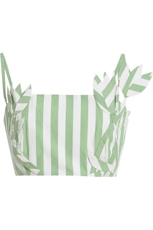 Oscar de la Renta Exclusive Riviera Appliquéd Striped Cotton Crop Top - - US 4 - Moda Operandi