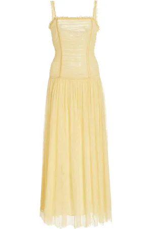 ULLA JOHNSON Florelle Ruched French Chantilly Lace Maxi Dress - - US 4 - Moda Operandi